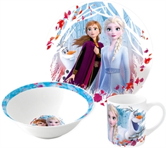 Frost 2 børne service i keramik - Spisesæt i 3 dele til børn - Elsa og Anna